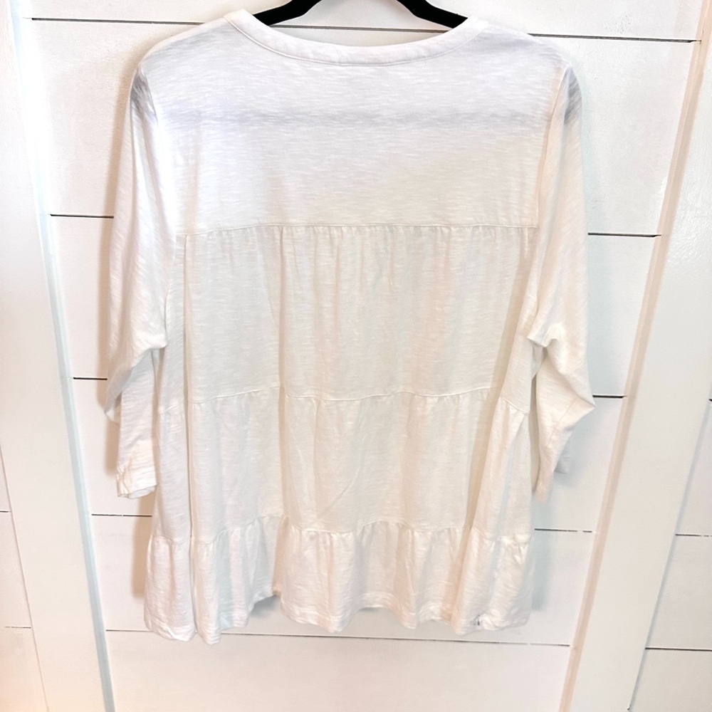 J JILL L White V neck cotton tiered minimalist cottagecore long sleeve top - Picture 3 of 12